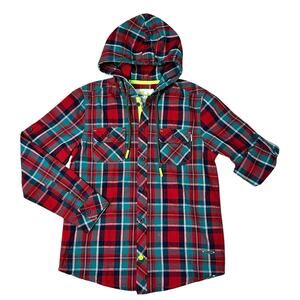 POINT COVE Boys Hooded Plaid Button Down 9-10y NWOT